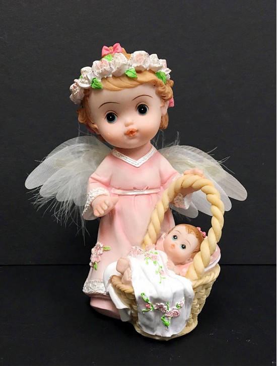 6" Cherub w/ Fiber Optic Wings And Baby Girl